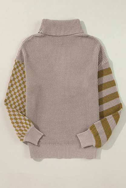 Stripe Checker Patchwork Waffle Sweater