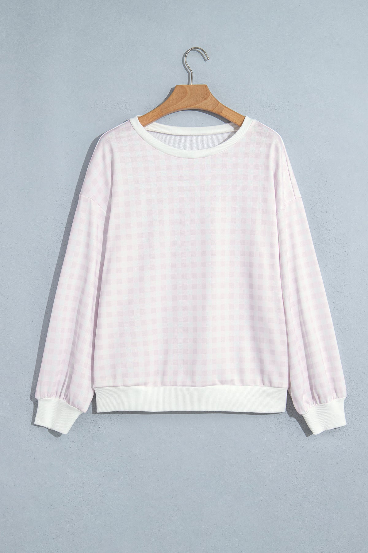 Gingham Round Neck Drop Shoulder Sweatshirt