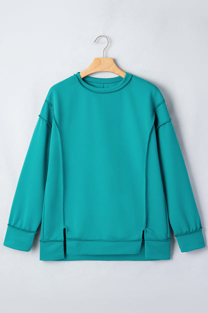 Ribbed Exposed Seam Drop Shoulder Pullover