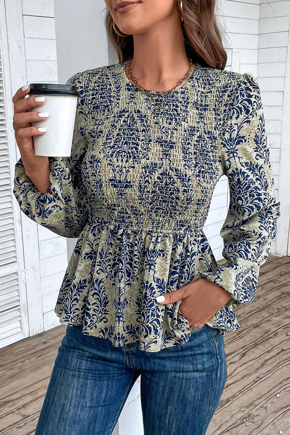 Boho Balloon Sleeve Peplum Blouse