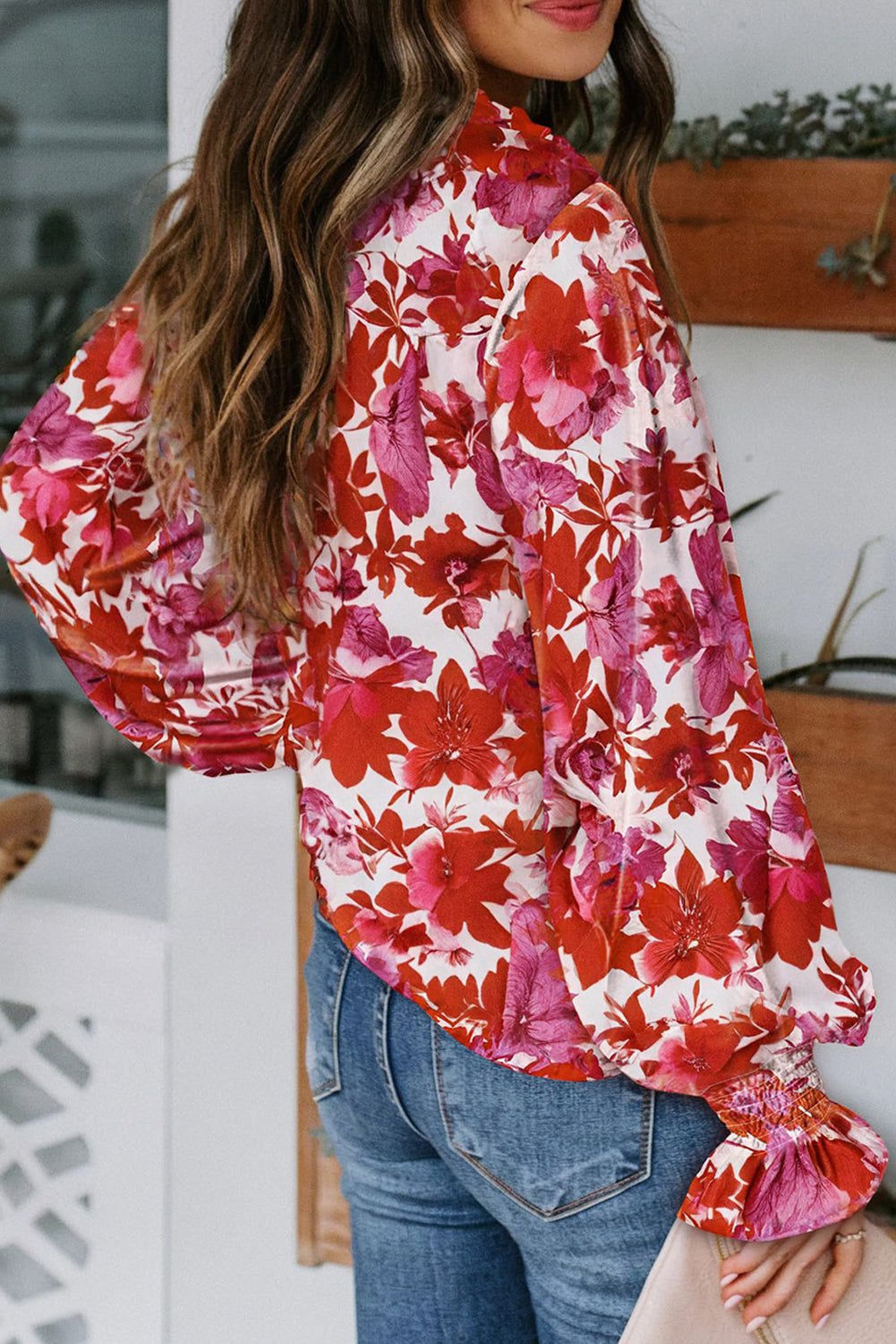 Boho Floral Smocked Puff Sleeve Blouse