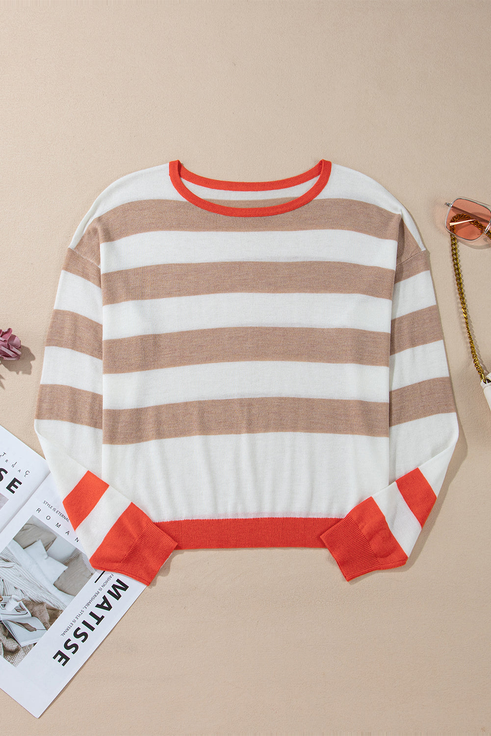 Stripe Colorblock Drop Shoulder Sweater