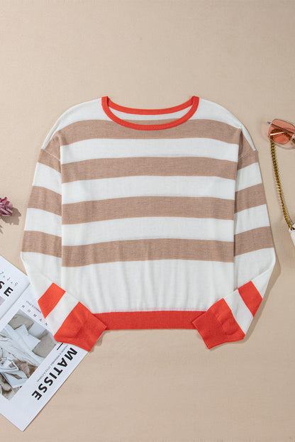 Stripe Colorblock Drop Shoulder Sweater