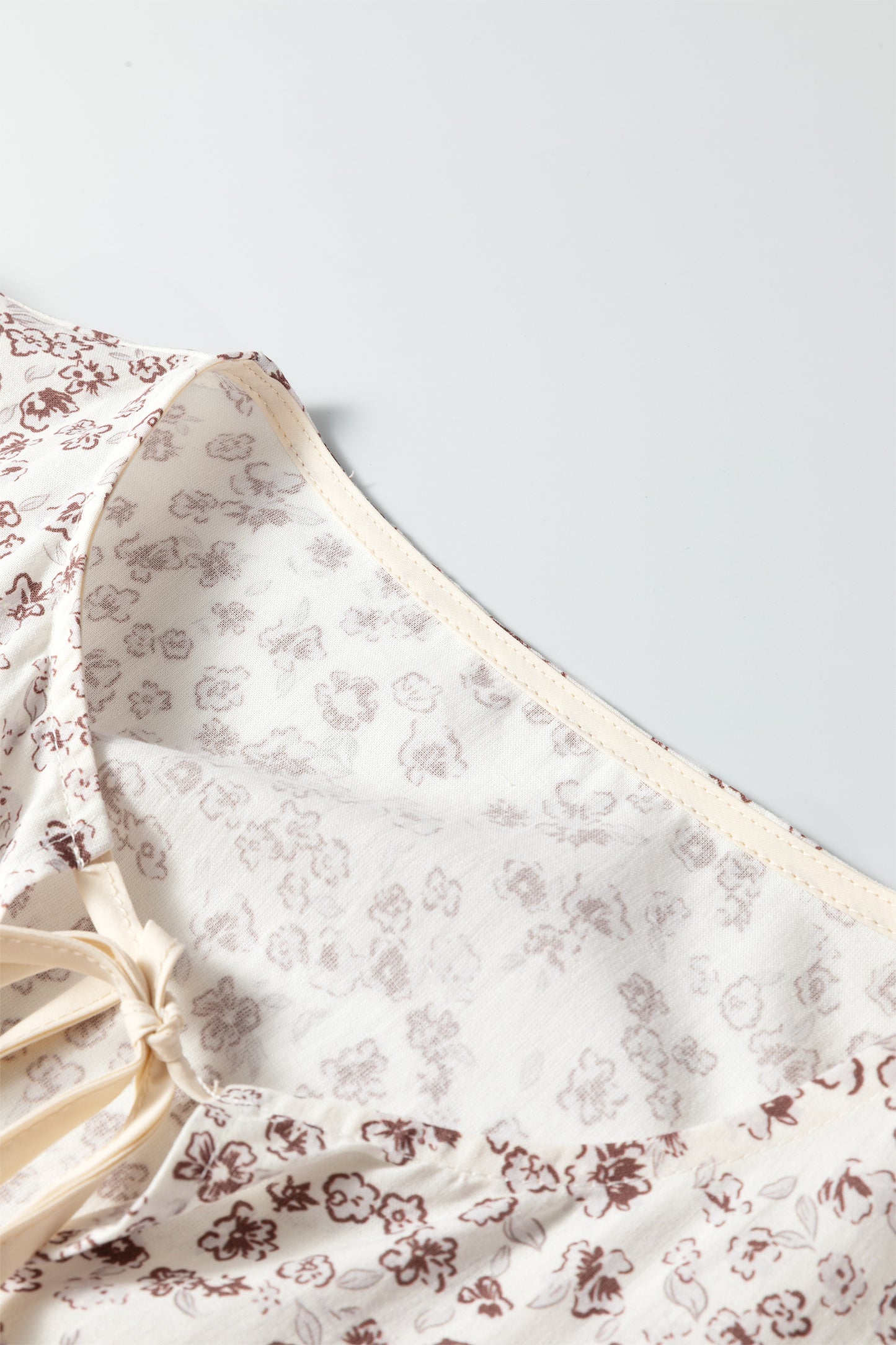 Floral Bow Tie Front Flounce Long Sleeve Blouse