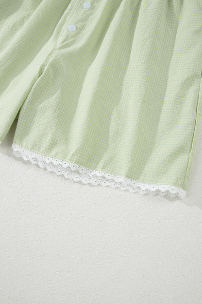 Gingham Plaid Button Lace Trim Boxer Shorts