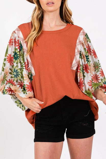 Floral Patchwork Puff Sleeve Blouse