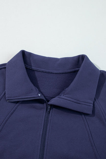 Solid Fleece-Lined Half-Zip Up Collar Sweatshirt