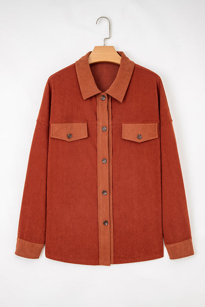 Velvet Button-Up Flap Pocket Drop Shoulder Shacket