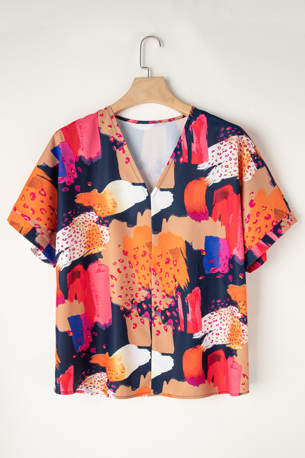 Abstract Short Sleeve Blouse Plus Size