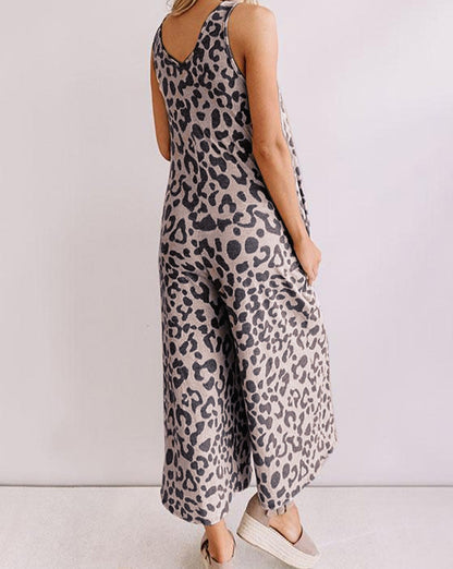 Leopard Wide Leg Sleeveless Jumpsuit