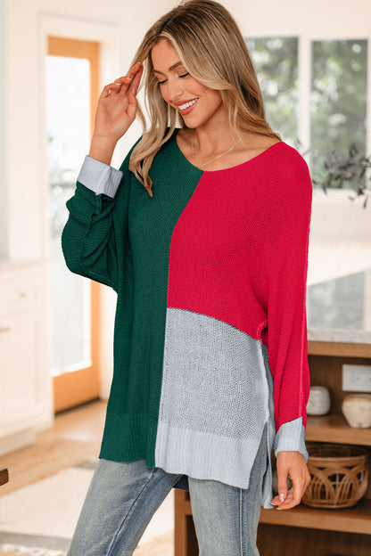 Colorblock Knit V-Neck Sweater