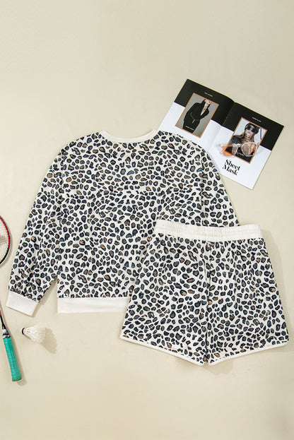 Plus Size Leopard Pullover and Shorts Set