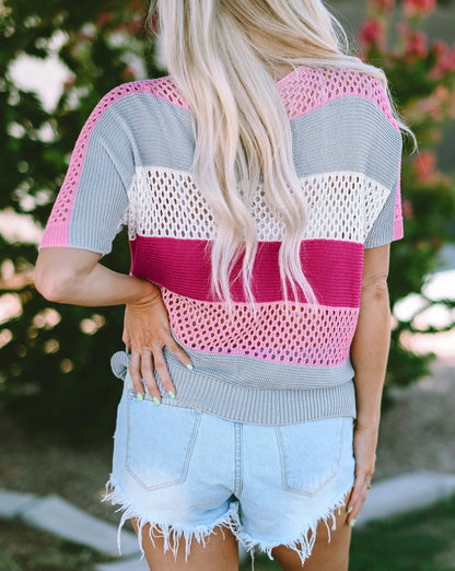 Colorblock Stripe Hollowed Knit Top