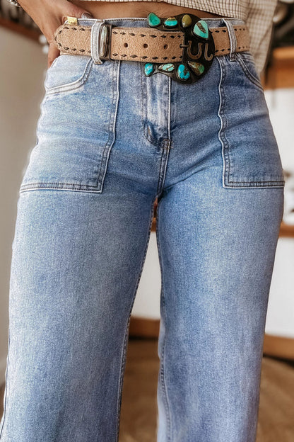 Denim Turn-Up Cuffs Wide Leg Jeans