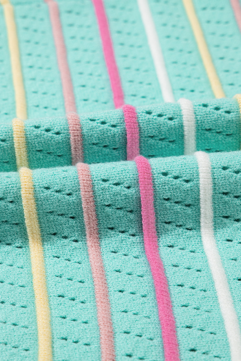 Stripe Eyelet Knit Ruffle Sleeve Sweater