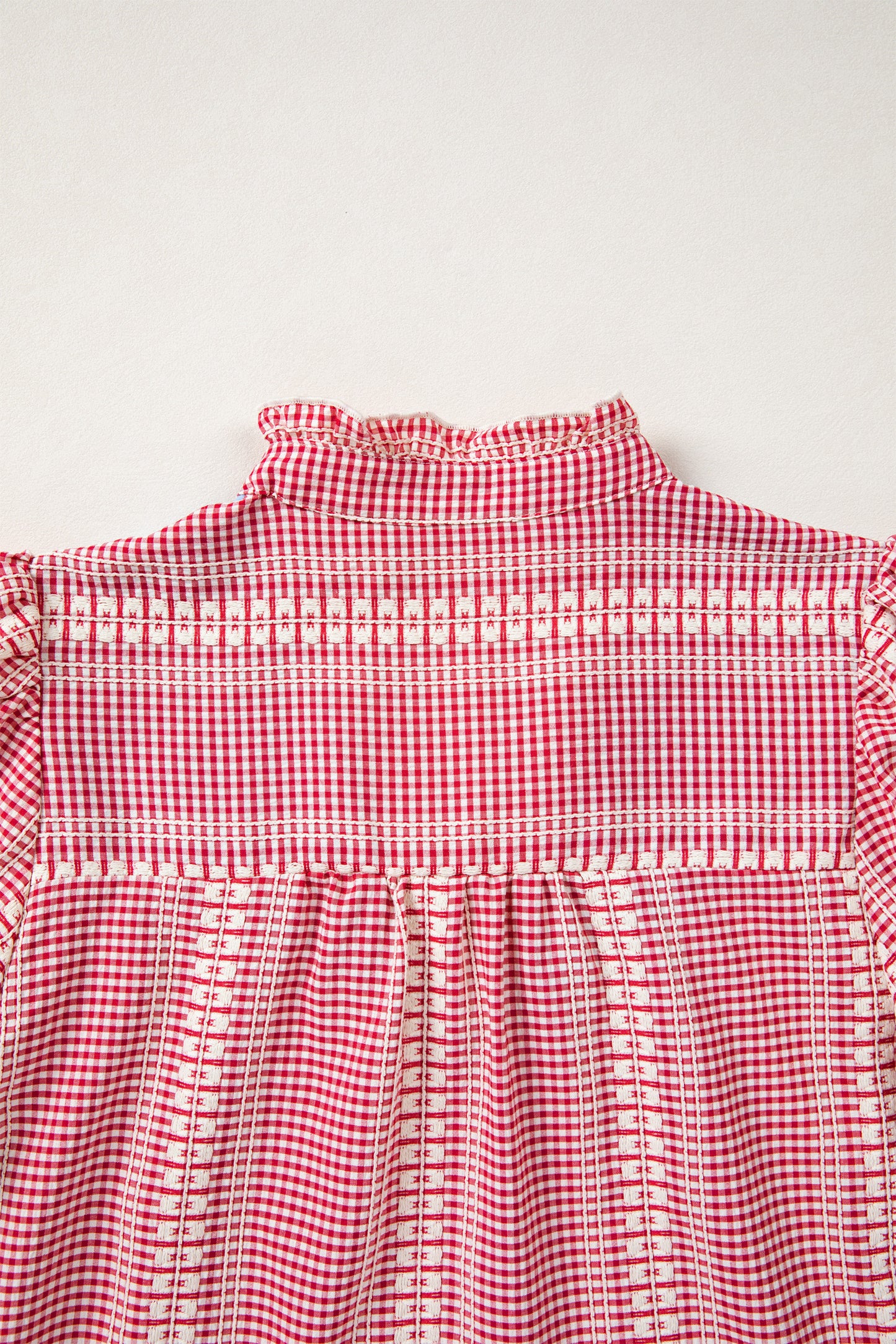 Western Pony Embroidered Gingham Puff Sleeve Blouse