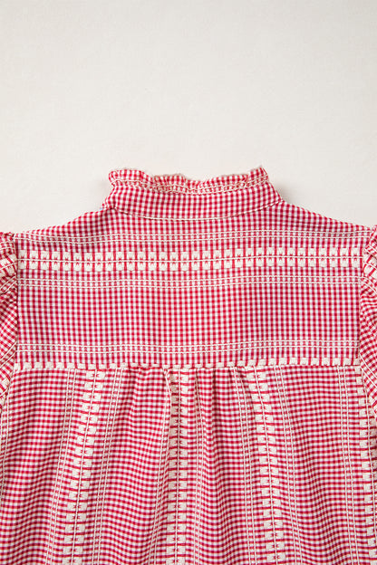 Western Pony Embroidered Gingham Puff Sleeve Blouse