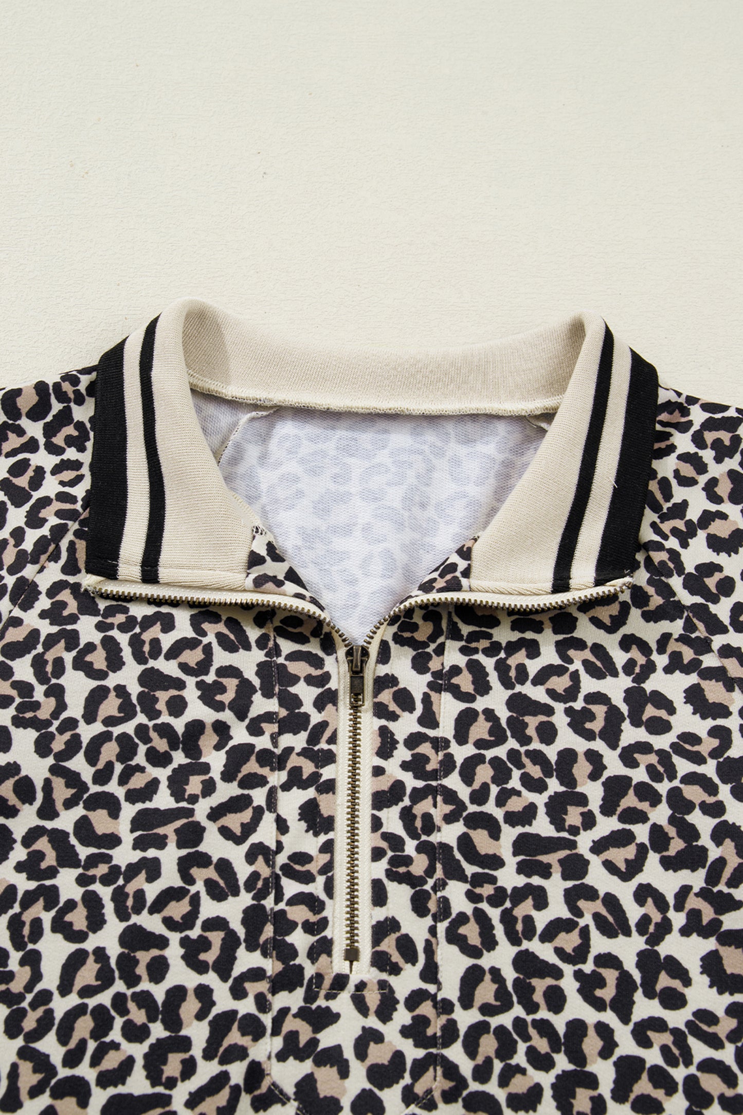 Leopard Stripe Patchwork Zip Collar Mini Dress