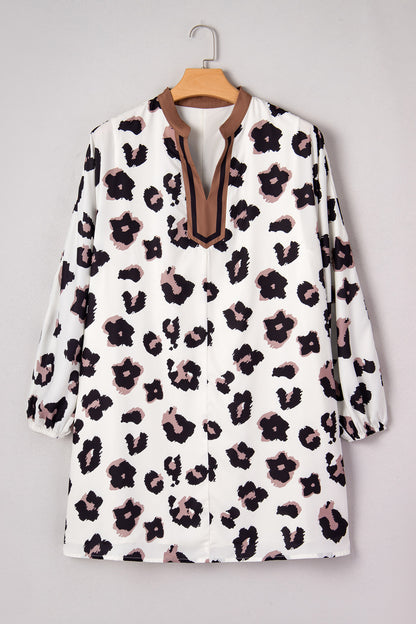 Plus Size Leopard Contrast V-Neck Mini Dress