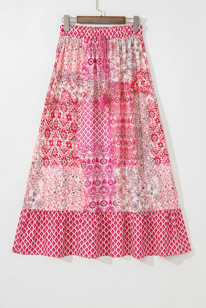 Boho Tassel Drawstring Elastic Waist Maxi Skirt