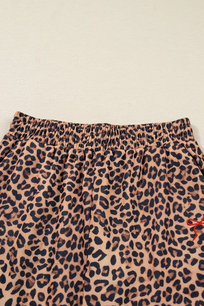 Leopard Bow Embroidered Pullover and Pants Set