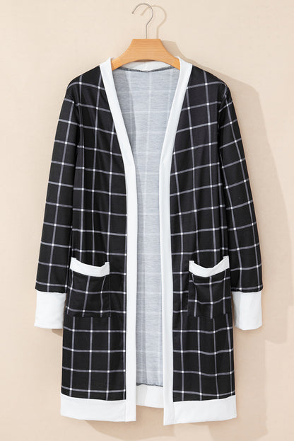 Plaid Colorblock Pocketed Cardigan