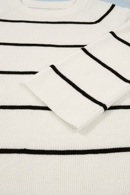 Stripe Ribbed Knit 3/4 Sleeve Sweater Tee