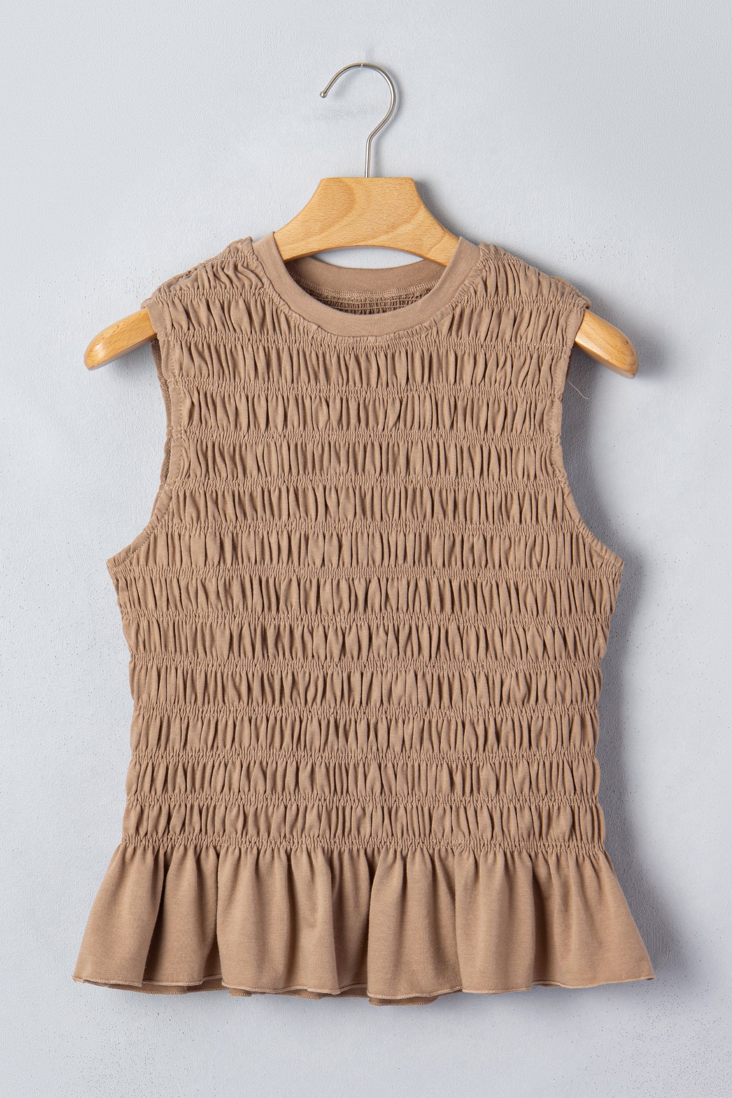 Solid Shirred Ruffle Peplum Hem Tank Top