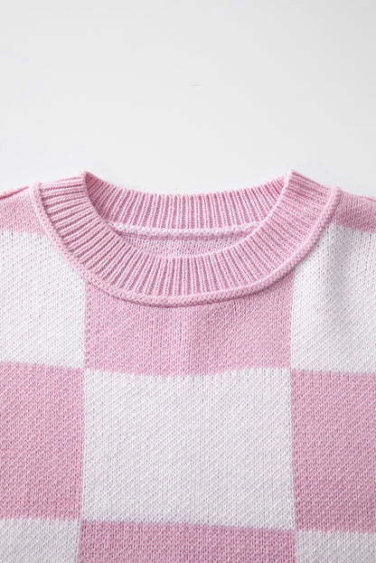 Checker Bishop Sleeve Sweater