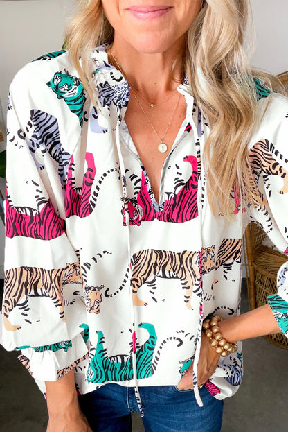 Tiger Ruffle Lantern Sleeve Blouse