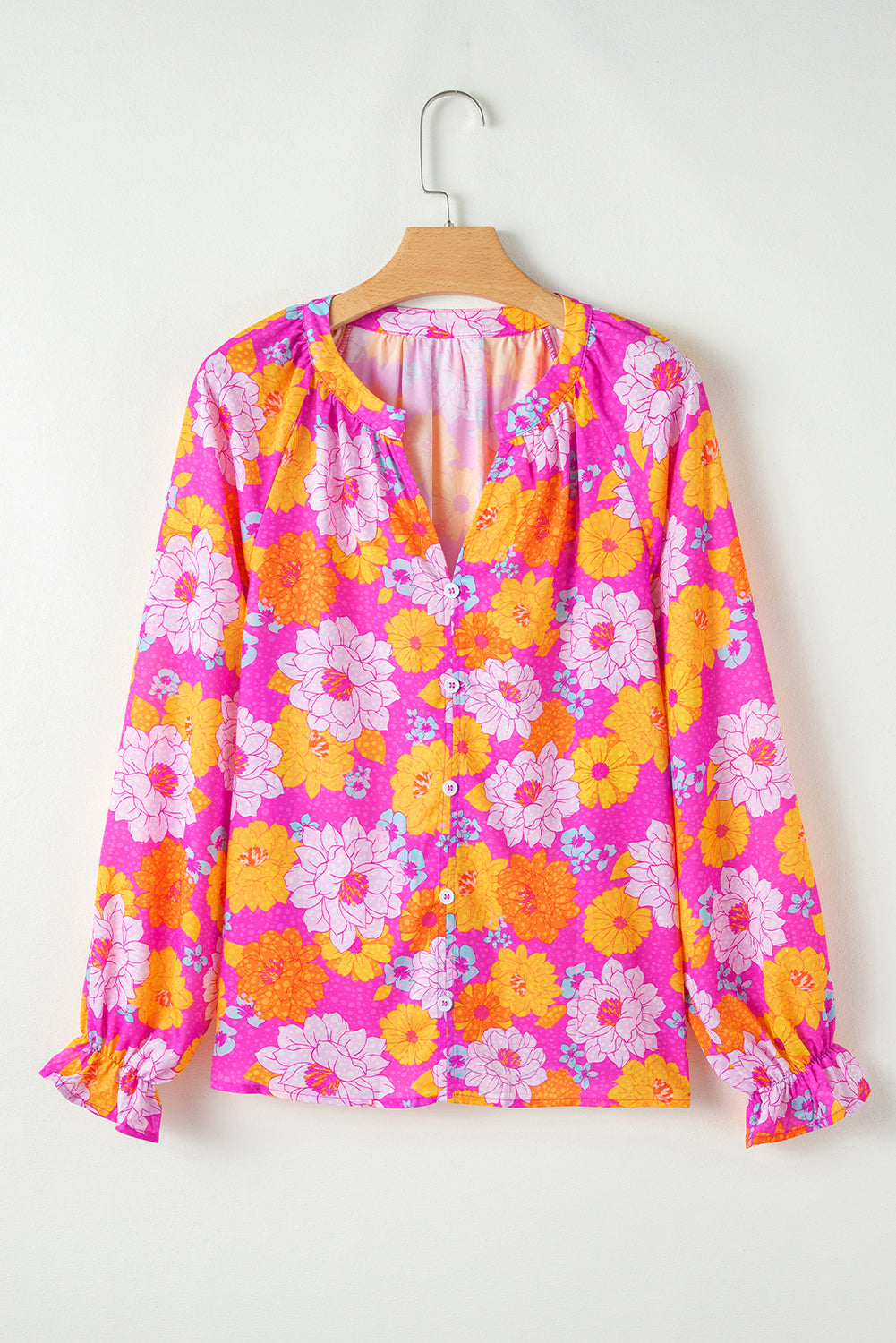 Floral Flounce Long Sleeve Blouse