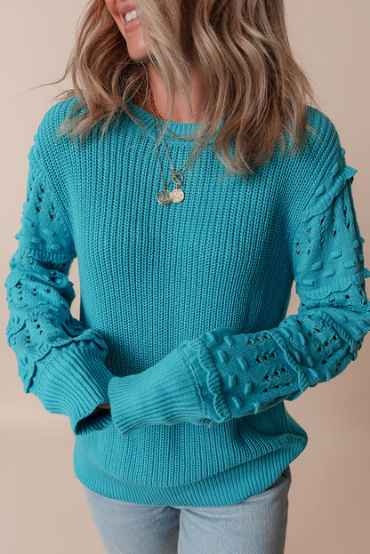 Ruffle Eyelet Bubble Sleeve Sweater