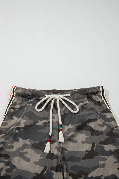 Camo Side Stripe Panel Drawstring Pants