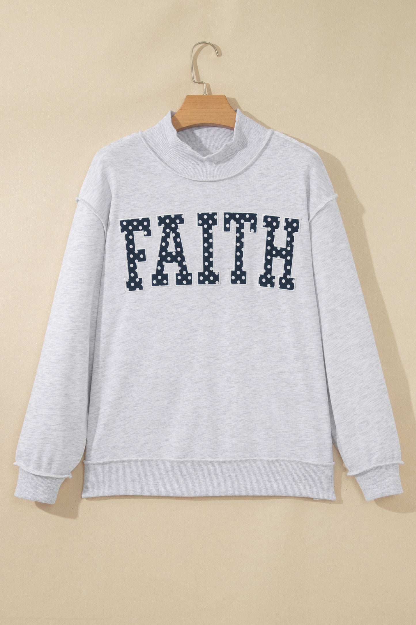 Polka Dot Slogan High Neck Baggy Sweatshirt