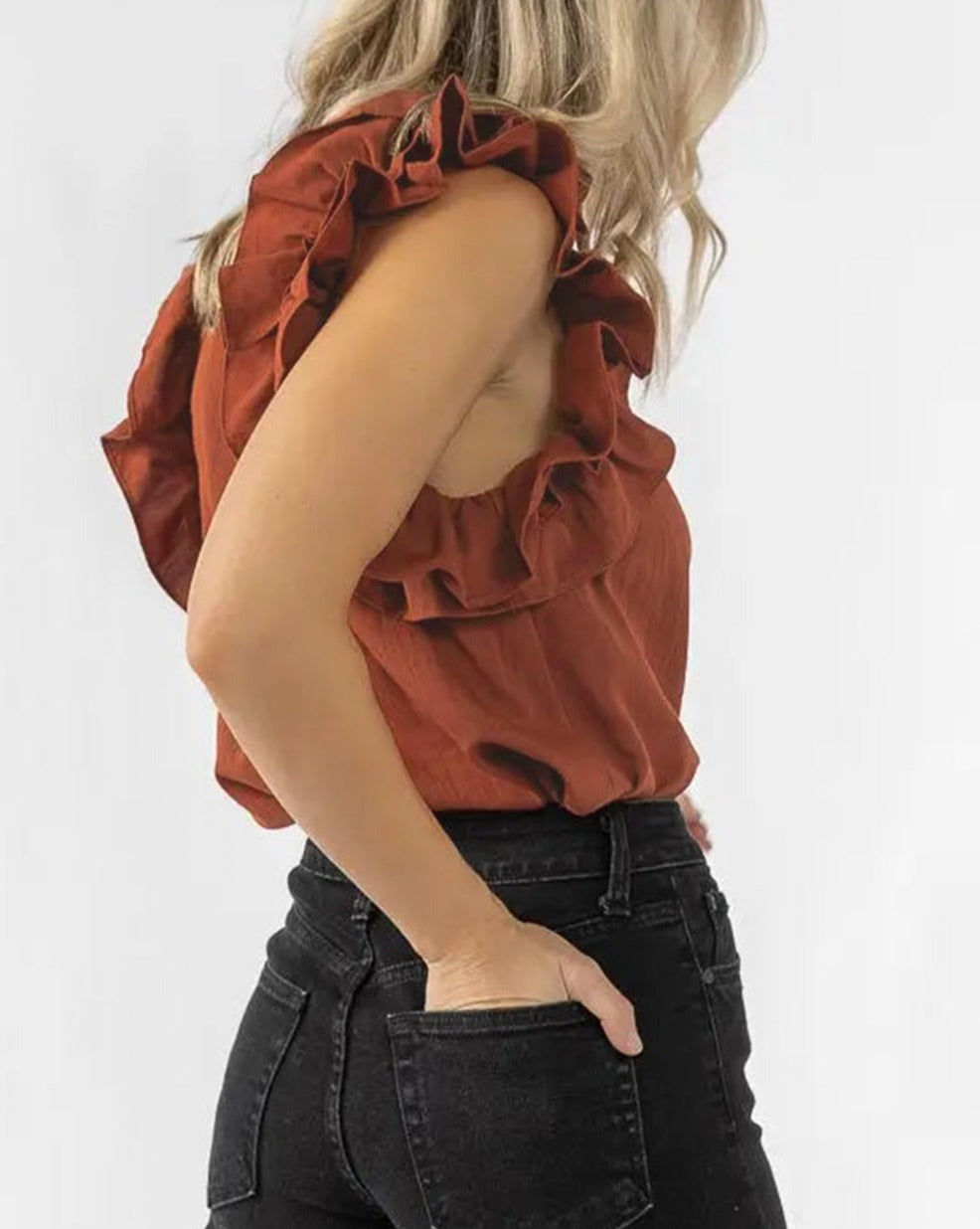 Ruffle Trim Sleeveless Blouse