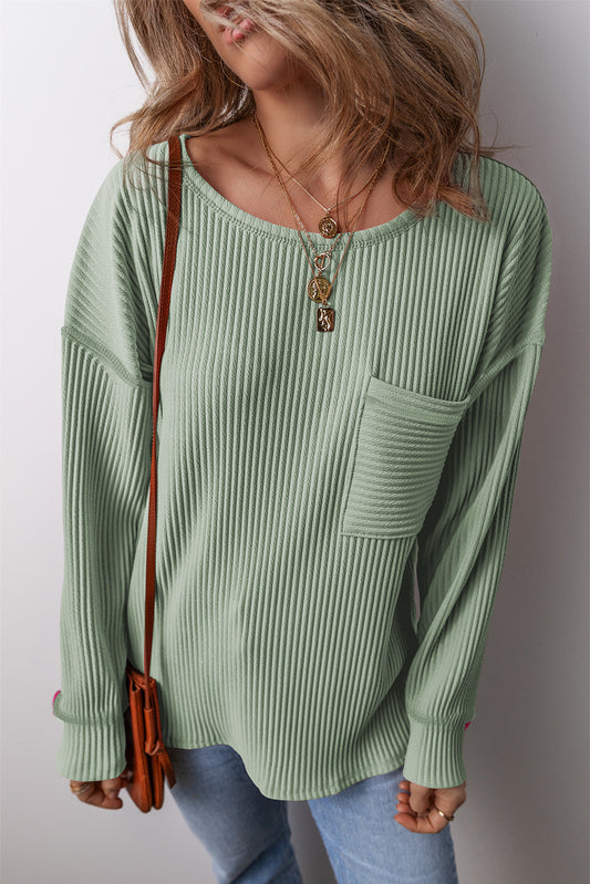 Solid Ribbed Long Sleeve Top