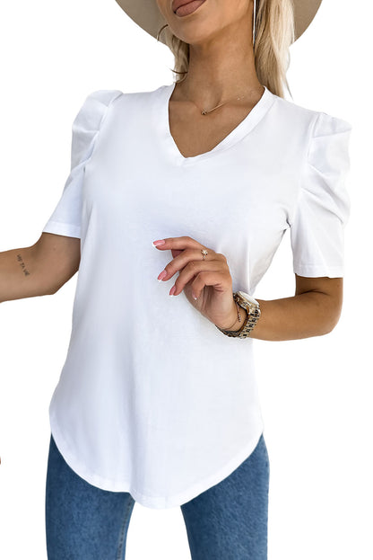 Puff Sleeve V-Neck T-Shirt