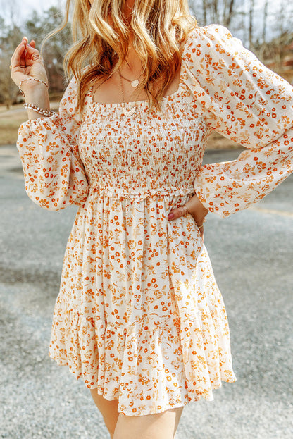 Floral Smocked Long Sleeve Dress