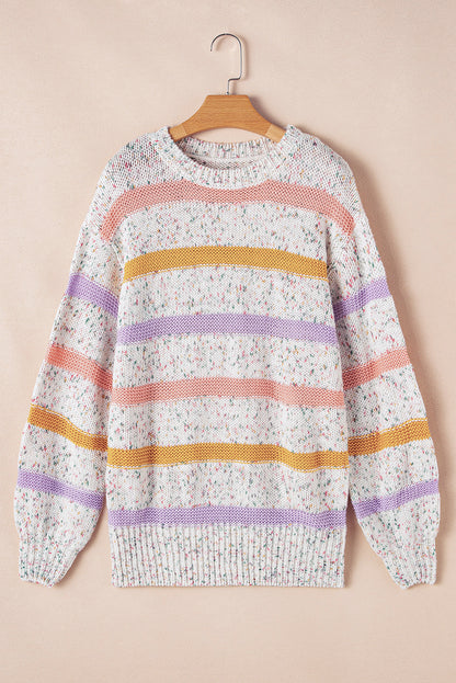 Colorblock Stripe Lantern Sleeve Sweater