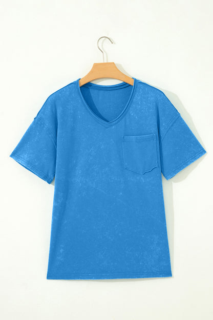 Solid Mineral Wash Short Sleeve V-Neck T-Shirt