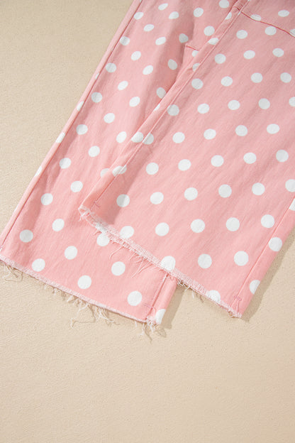 Polka Dot Denim Raw Hem Barrel Jeans