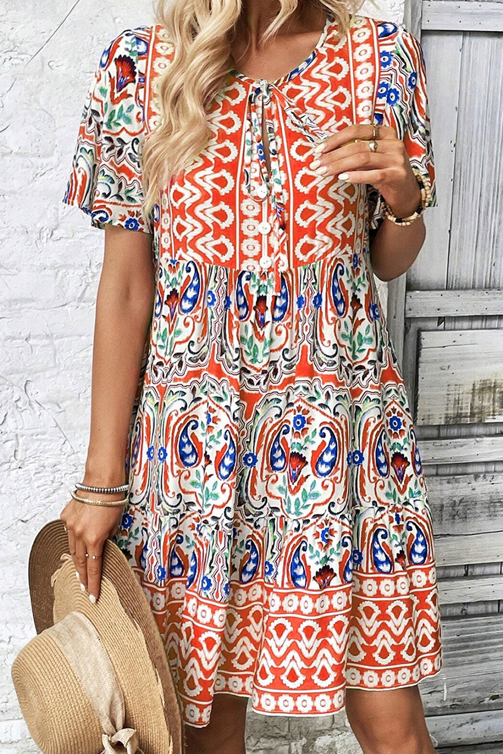 Boho Ruffle Split V-Neck Dress