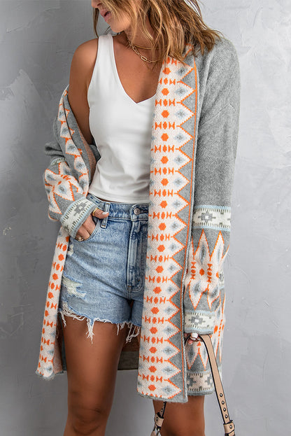 Aztec Open Front Knitted Cardigan