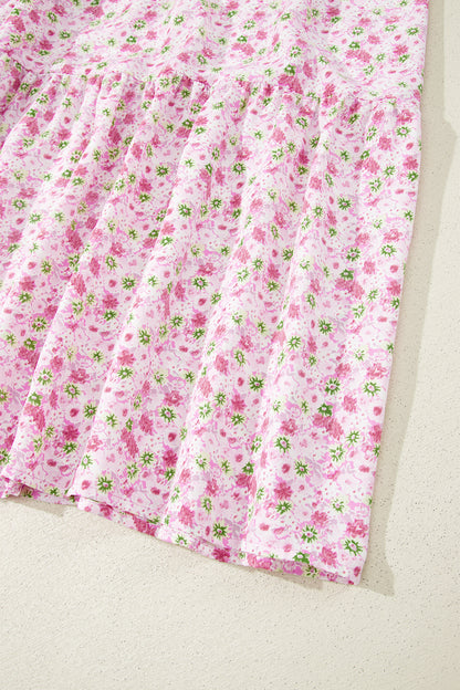 Floral Bubble Sleeve Shirred Waist Maxi Dress