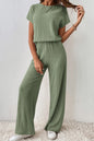 Ribbed Short Sleeve Wide Leg Jumpsuit