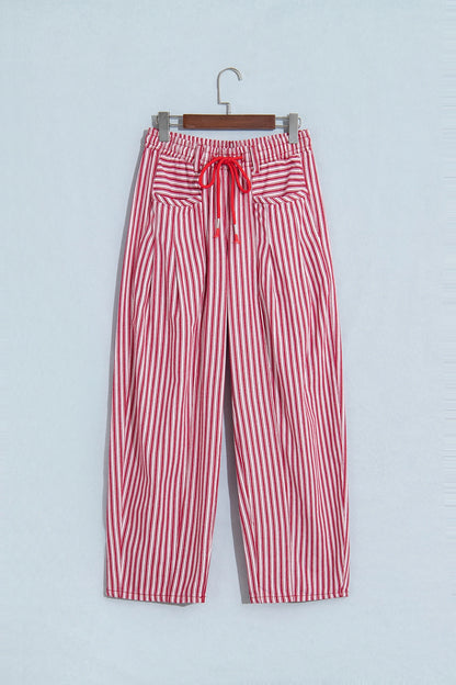 Stripe Drawstring High Waist Loose Pants