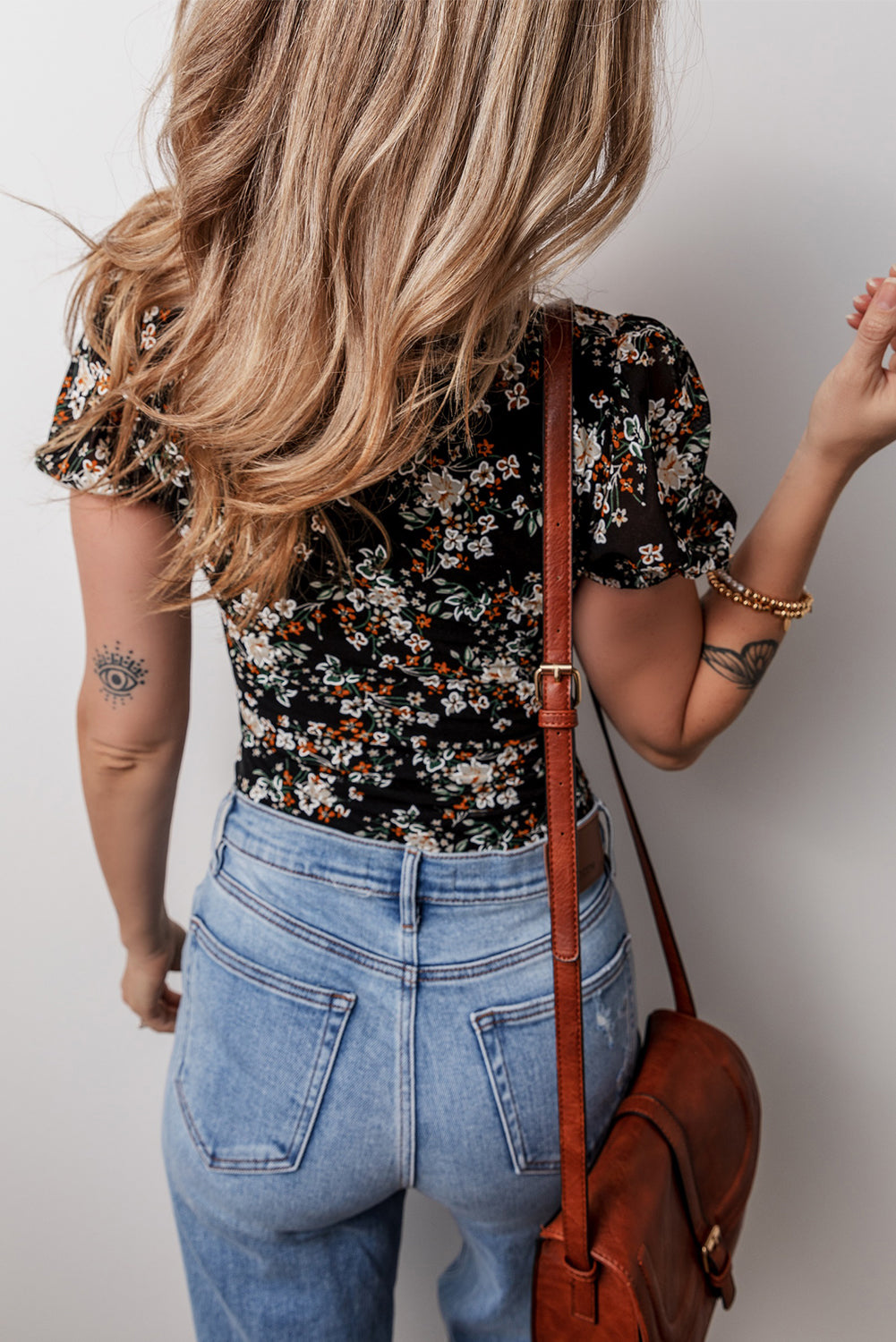 Floral Short Puff Sleeve Bodysuit