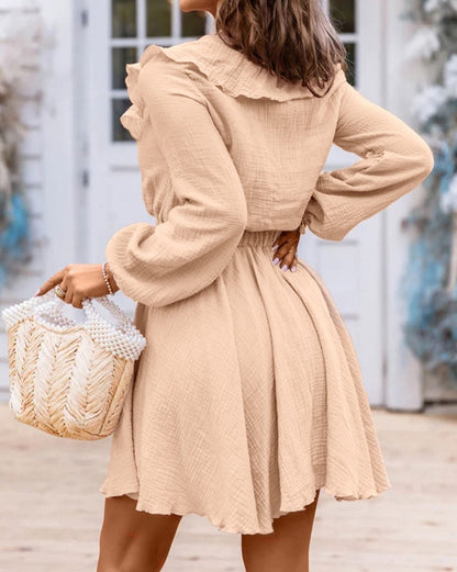 Gauze Ruffle Long Sleeve Dress