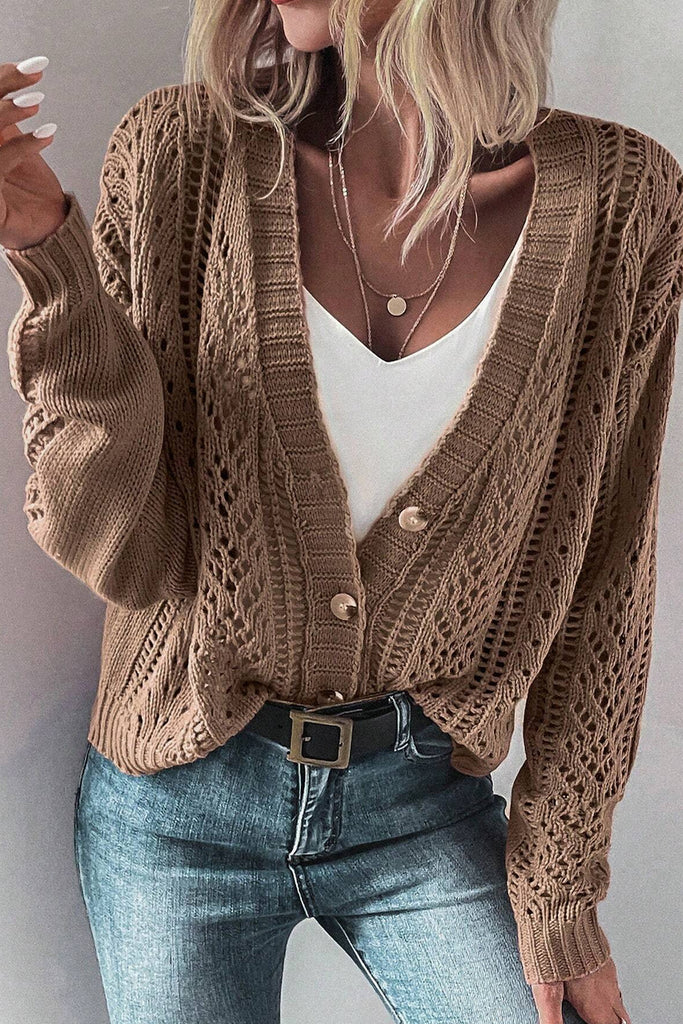 Hollowed Knit Buttoned Sweater Cardigan