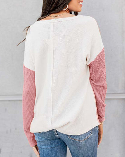 Colorblock Long Sleeve Pocketed Top